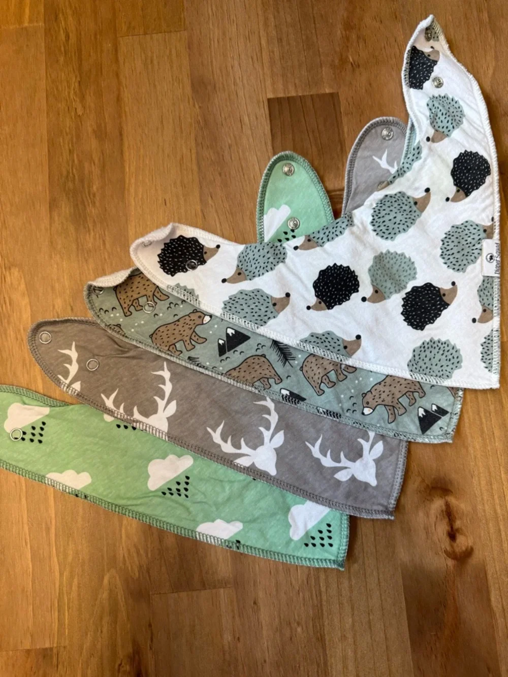 Reversible Kids Bib Set in Green, Gray and White - Forest Friends